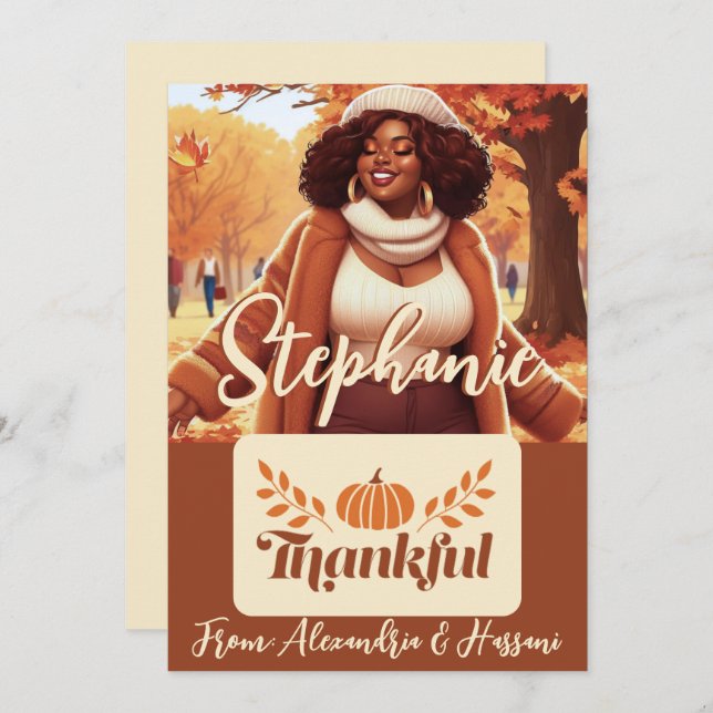Curvy Black Woman Thankful Gift Card Holder Inbjudningar (Fram/baksida)