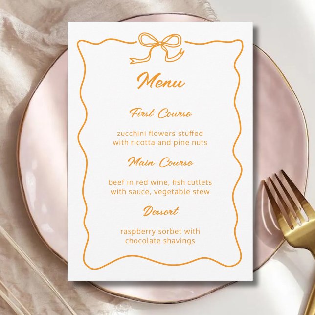 Curvy Bow Minimalist Wedding Bridal Shower Party Meny (Skapare uppladdad)