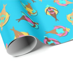 Curvy Girl Friends vid Swimming Bassäng Patterned Presentpapper