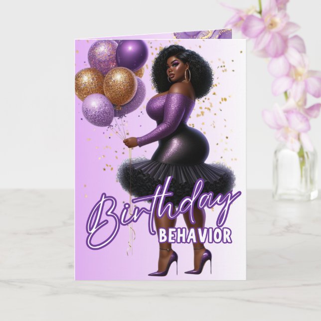 Curvy Glam African American Woman Lila Birthday Kort (Orkide)