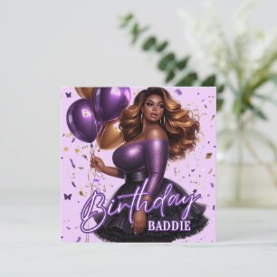 Curvy Glam Afroamerikansk Kvinna Lila Födelsedag Kort