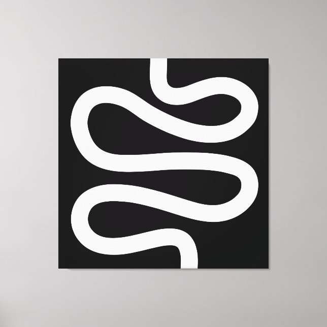 Curvy Line - vit på svart Canvastryck (Framsida)