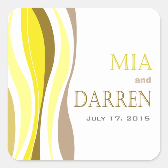 Curvy Linjer - gult Fyrkantigt Klistermärke (Framsida)