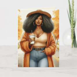 Curvy Mysigt African American Woman Thanksgiving Kort