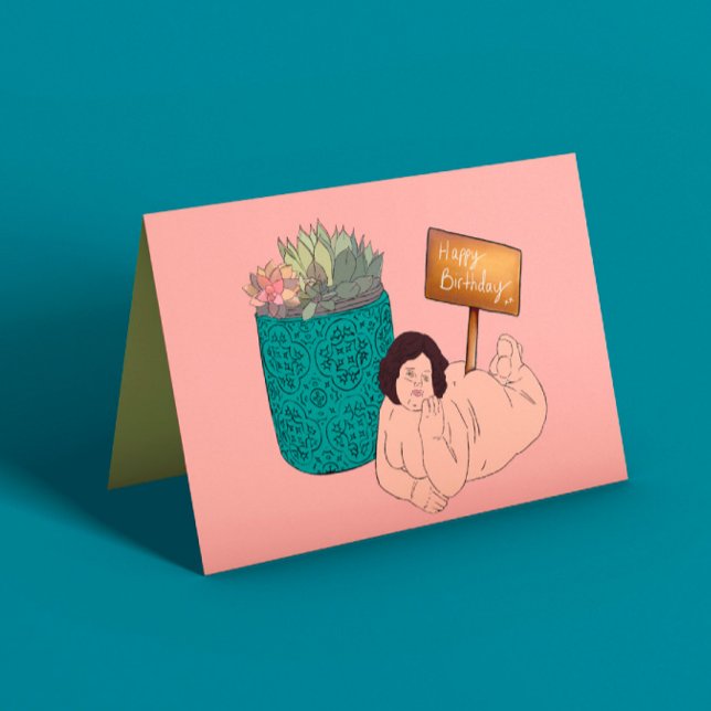 Curvy Plant Dam Birthday Kort (Skapare uppladdad)
