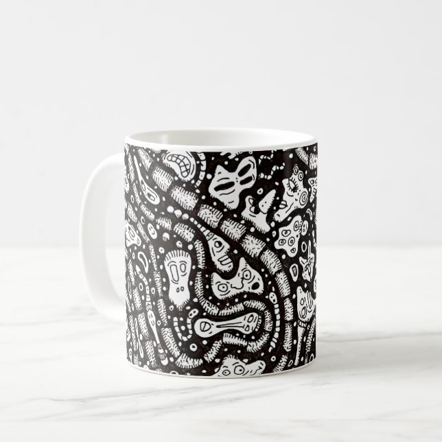 Curvy Twisty Cartoon Weird Faces Design Kaffemugg (Framsida vänster)