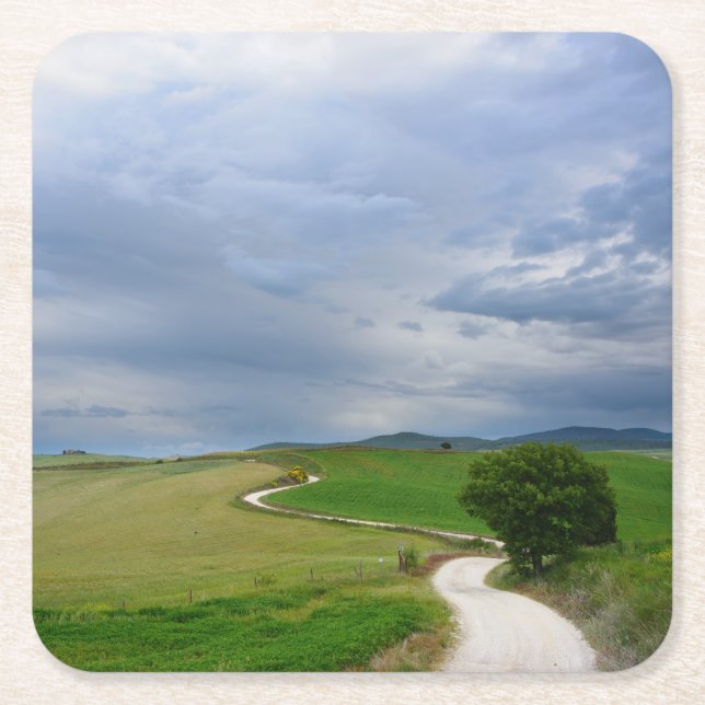 Curvy väg in mot en destinationskustfartyg underlägg papper kvadrat (Framsidan)