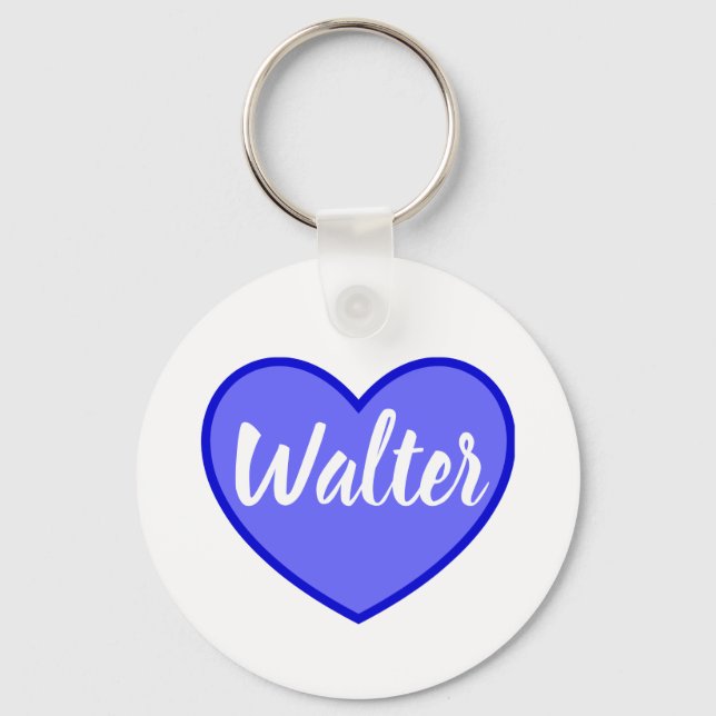 Curvy Walter Namn i Blue Kärlek Heart Nyckelring (Framsida)