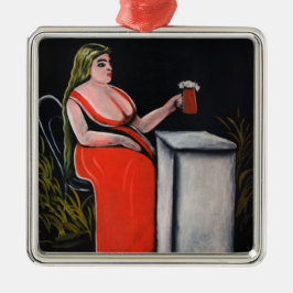 Curvy Woman med Mugg av Beer Julgransprydnad Metall