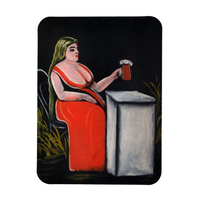 Curvy Woman med Mugg av Beer Magnet (Vertikal)