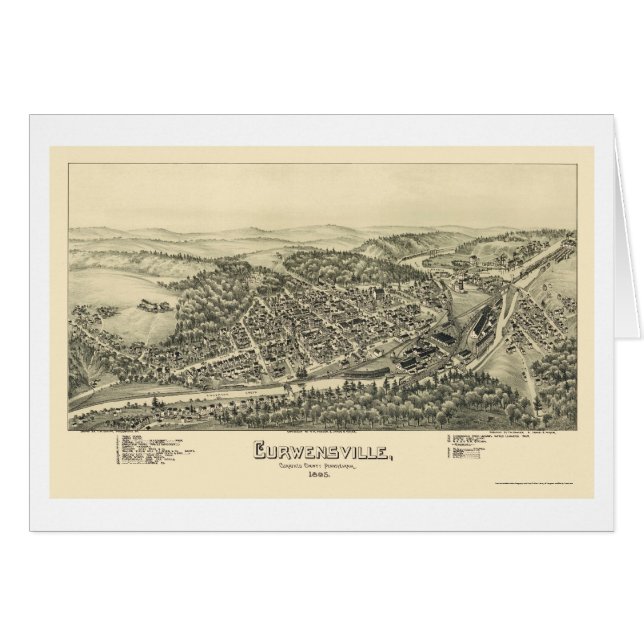 Curwensville panorama- karta för PA - 1895 Hälsningskort (Framsidan Horizontal)