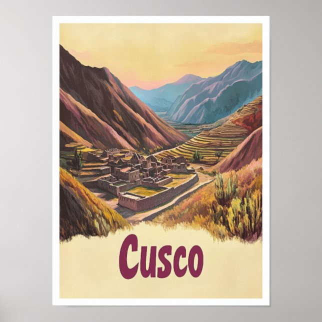 Cusco Peru Art Vintage resor Illustration Poster (Framsidan)