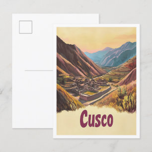 Cusco Peru Art Vintage resor Illustration Vykort