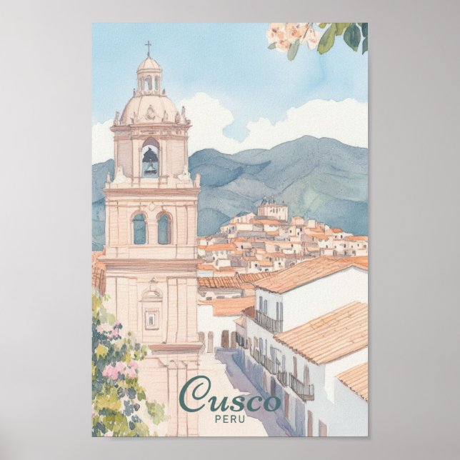 Cusco Peru Gouache Paint Illustration Travel Poster (Framsidan)