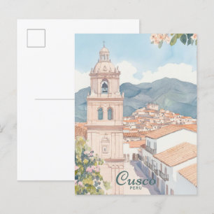 Cusco Peru Gouache Paint Illustration Travel Vykort