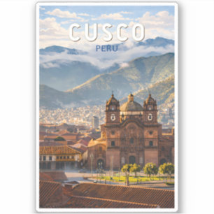 Cusco Peru Illustration Resa Konst Vintage Klistermärken