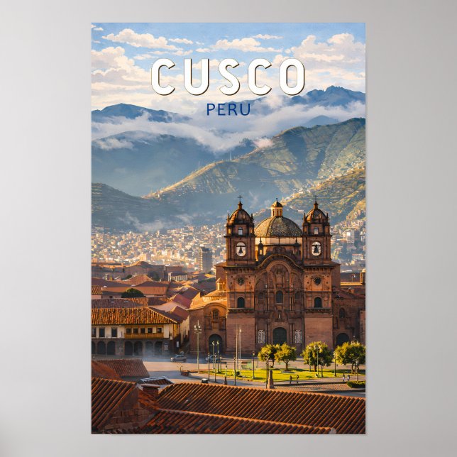 Cusco Peru Illustration Resa Konst Vintage Poster (Framsidan)