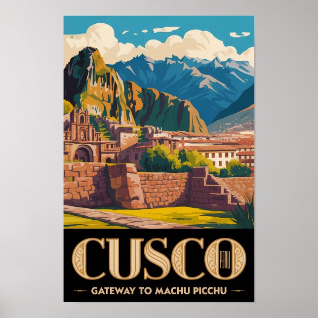 Cusco Peru Illustration Resa Konst Vintage Poster (Framsidan)