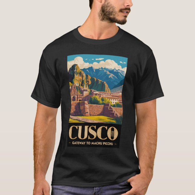 Cusco Peru Illustration Resa Konst Vintage T Shirt (Framsida)
