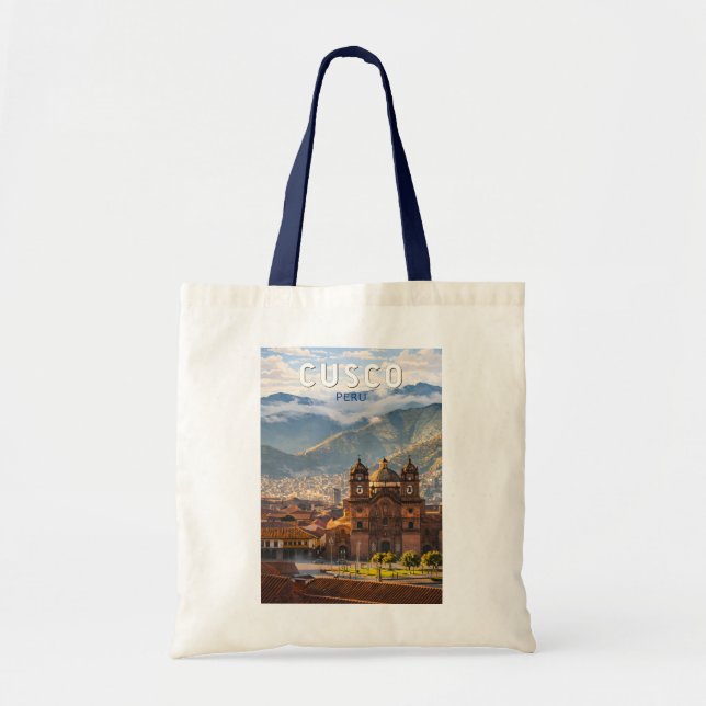 Cusco Peru Illustration Resa Konst Vintage Tygkasse (Framsidan)