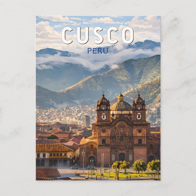 Cusco Peru Illustration Resa Konst Vintage Vykort (Framsida)