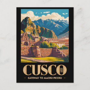 Cusco Peru Illustration Resa Konst Vintage Vykort