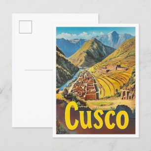 Cusco Peru Konst Vintage Resa Illustration Vykort