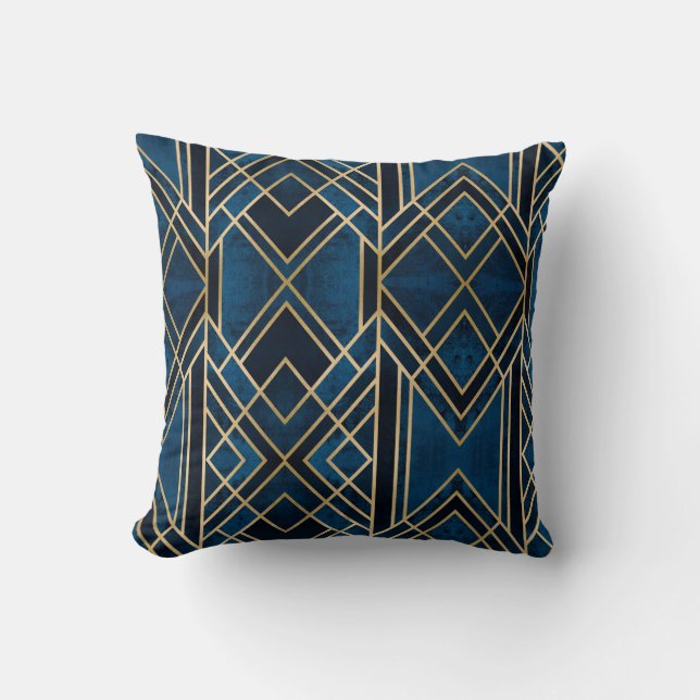 Cushion - Art Deco Blue & Guld speglad Kudde (Framsida)