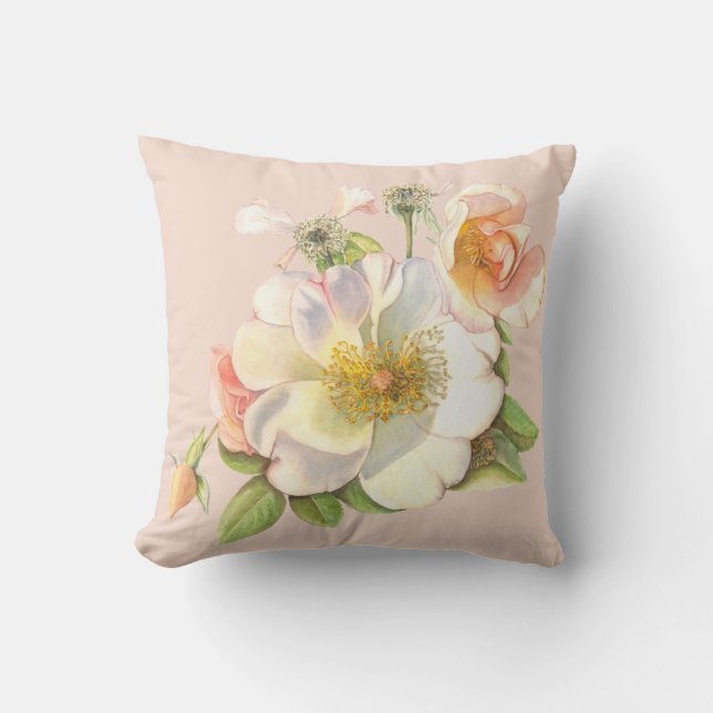 Cushion - Blommigt Cream Ro Design Kudde (Framsida)