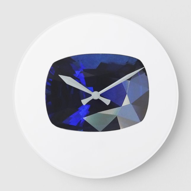 Cushion-formad Sapphire Gemstone Blue Large Clock Stor Klocka (Framsida)