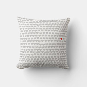 Cushion - Grått Hearter med ett rött hjärta Kudde
