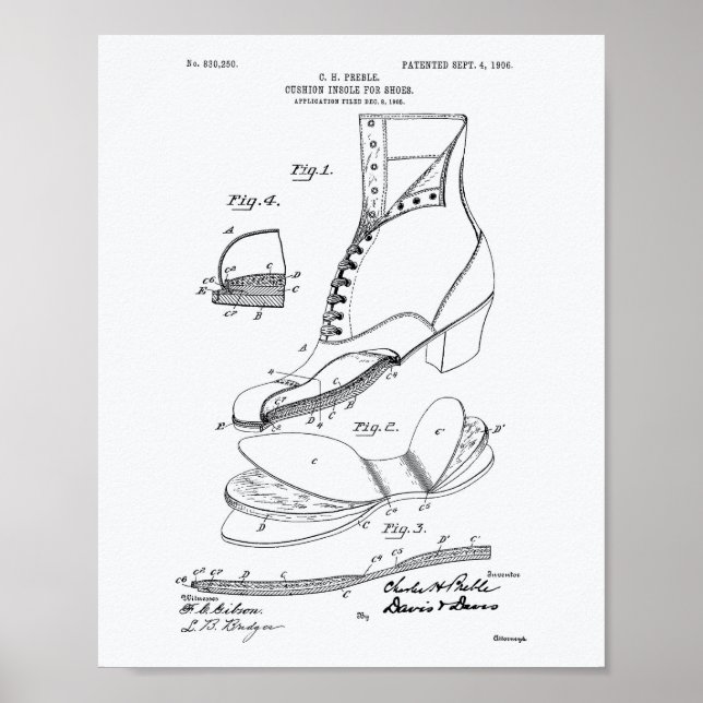 Cushion Insole Shoes 1906 Patent Art White Papper Poster (Framsidan)