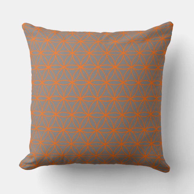 Cushion, Lotus Flower Graphic i Grått och Orange Kudde (Framsida)