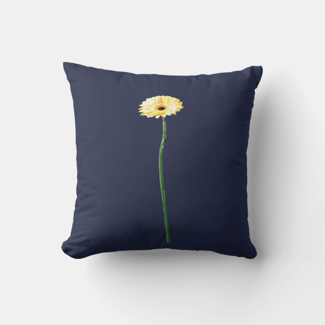 Cushion med blekgul gerbera-blommönster kudde (Framsida)