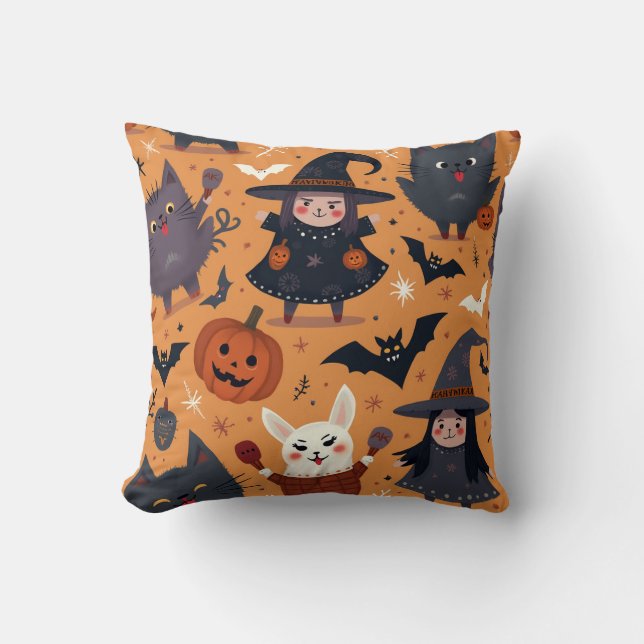 Cushion med söta tecken för Halloween Kudde (Framsida)