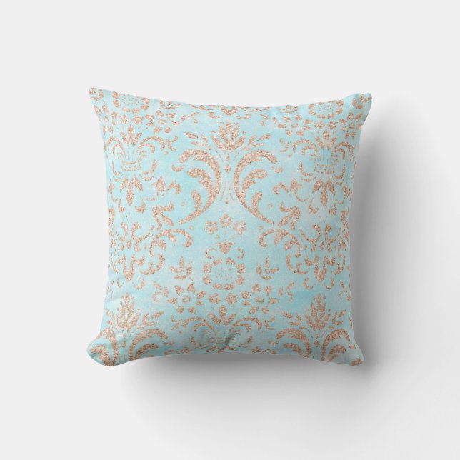 Cushion Mönster i Aqua Blue Ro Guld Kudde (Framsida)