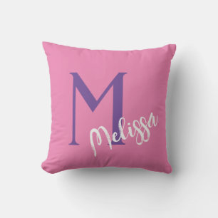 CUSHION rosa monogram namn personaliserar minimalt Kudde