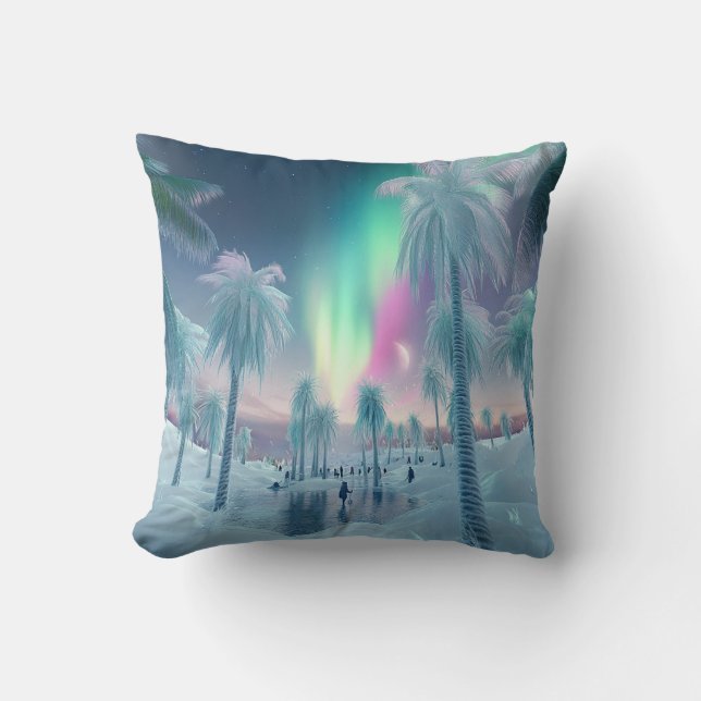 Cushion with Northern Lights and Palm Trees - Drea Kudde (Framsida)