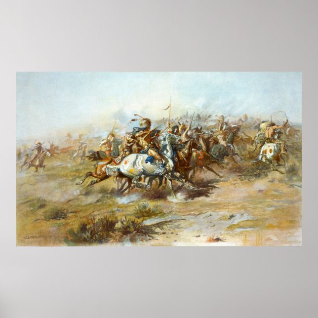 Custer Fight av Charles Marion Russell Poster (Framsidan)