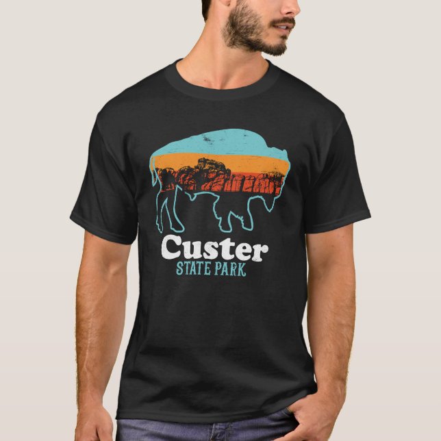 Custer State Park Retro South Dakota Bison T Shirt (Framsida)