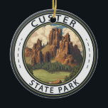 Custer State Park South Dakota Travel Art Vintage Julgransprydnad Keramik<br><div class="desc">Konstruktion för vektorbilder i Custer State Park. Det är en sydlig delstatspark i Dakota och ett naturreservat i Svarta Backe.</div>