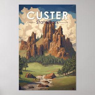 Custer State Park South Dakota Travel Art Vintage Poster