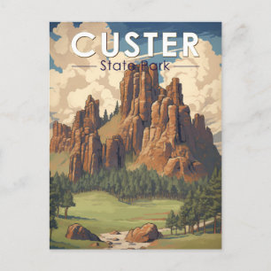 Custer State Park South Dakota Travel Art Vintage Vykort