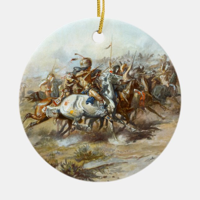 Custerstriden Slaget Charles Marion Russell  Julgransprydnad Keramik (Framsidan)