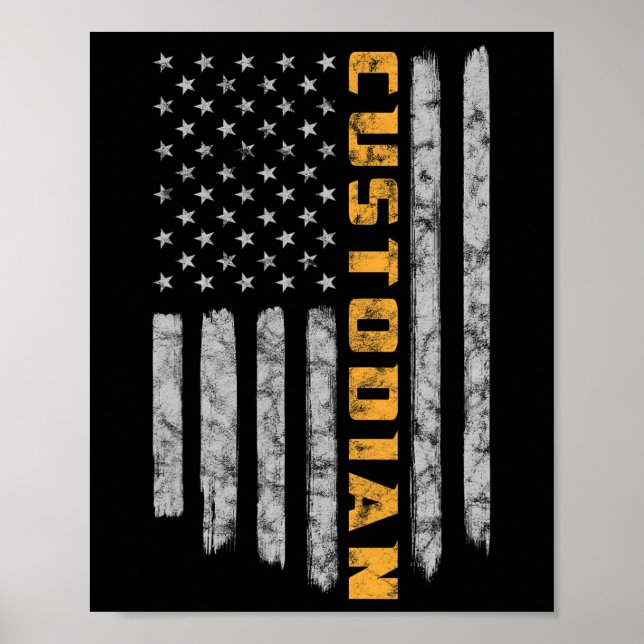 Custodian American Flagga USA Janitor School Poster (Framsidan)