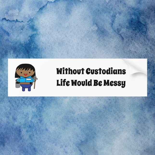 Custodian Janitor Black Female Kawaii Bildekal (A bumper sticker featuring a black female custodian & says, "Without Custodians Life Would Be Messy")