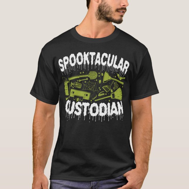 Custodian Janitor Spooktacular Custodian Halloween T Shirt (Framsida)