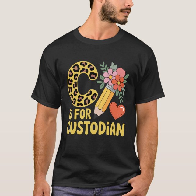 Custodian Leopard Janitor and Flowers T Shirt (Framsida)