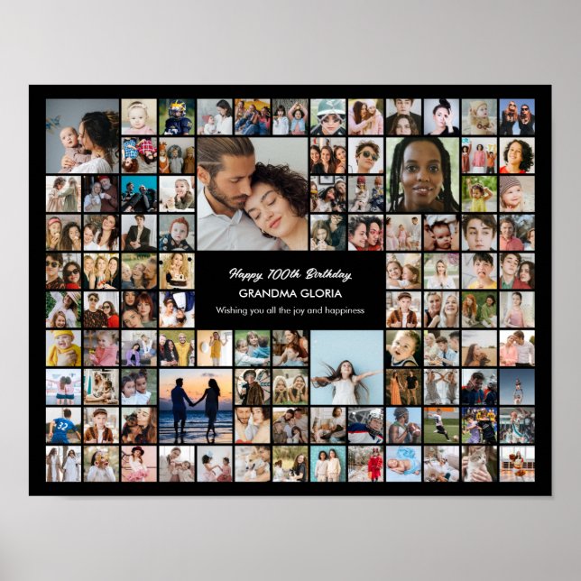 Custom 100 Pictures Photo Collage 100th Birthday Poster (Framsidan)
