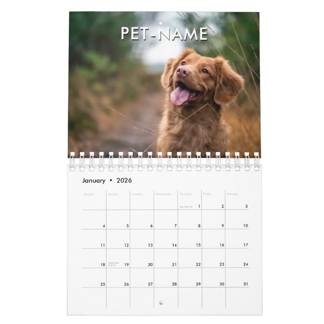 Custom 14 Photo Pet Dog 14 Name Picture Template Kalender (Jan 2026)
